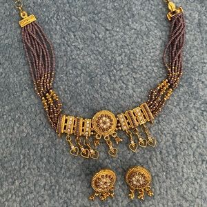 Mauve and Gold Jewelry Earring and Necklace Set
